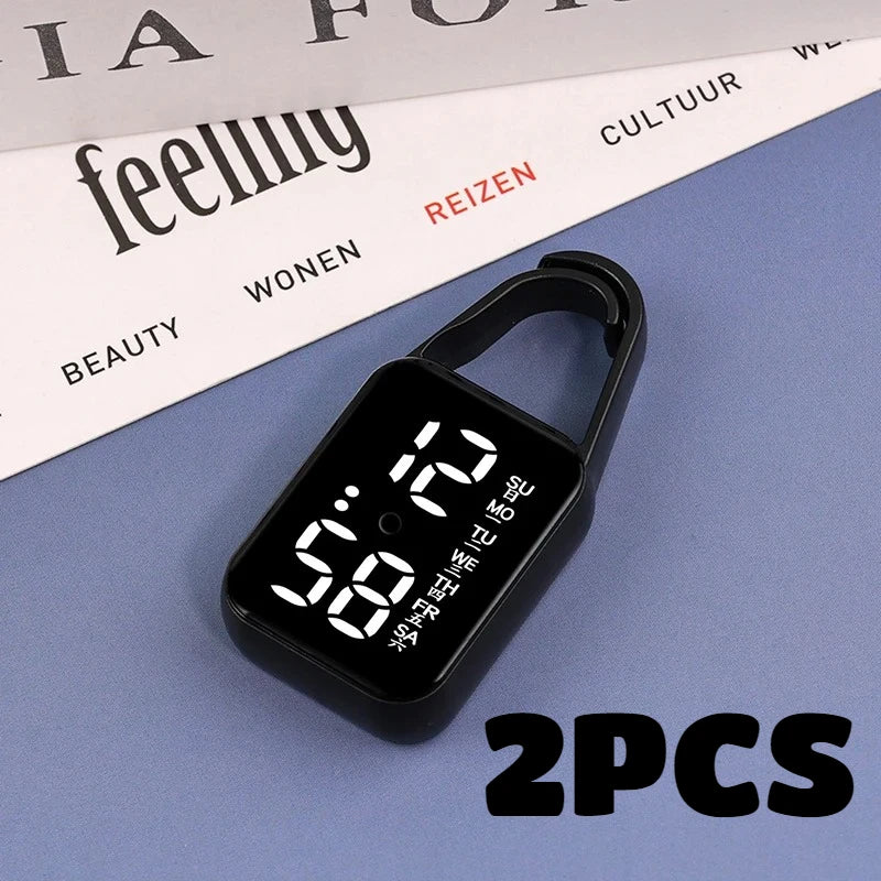 2pcs LED Digital Keychain Watch Portable Touch Screen Fob Pocket Clock