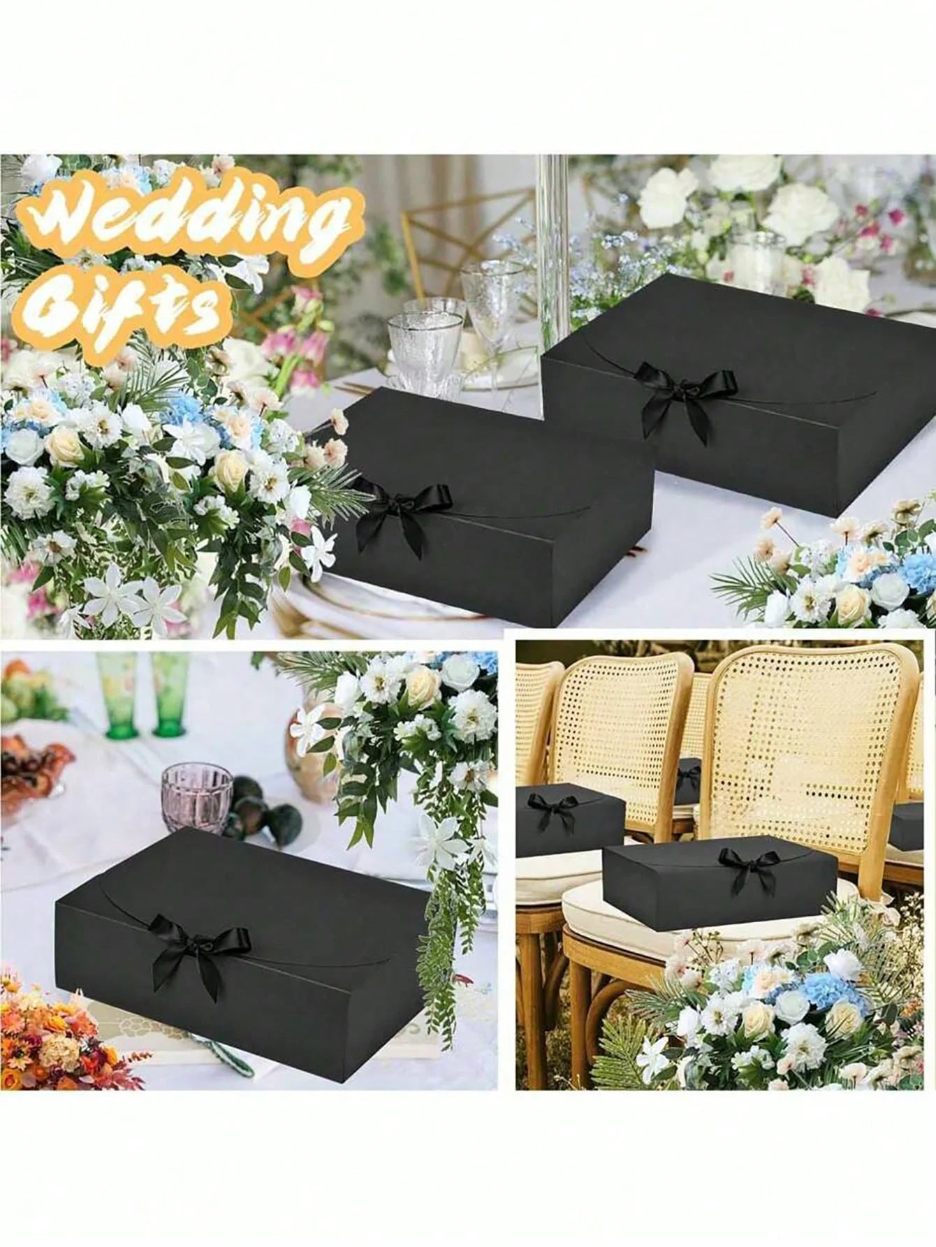 4 Pack Black Gift Boxes with Lids Elegant Wedding and Party Favor Boxes - 10