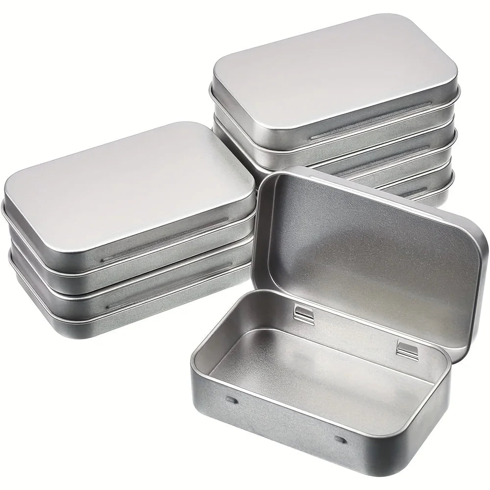 10pc Metal Tin Storage Box Rectangular Hinged Container for Small Items - 7