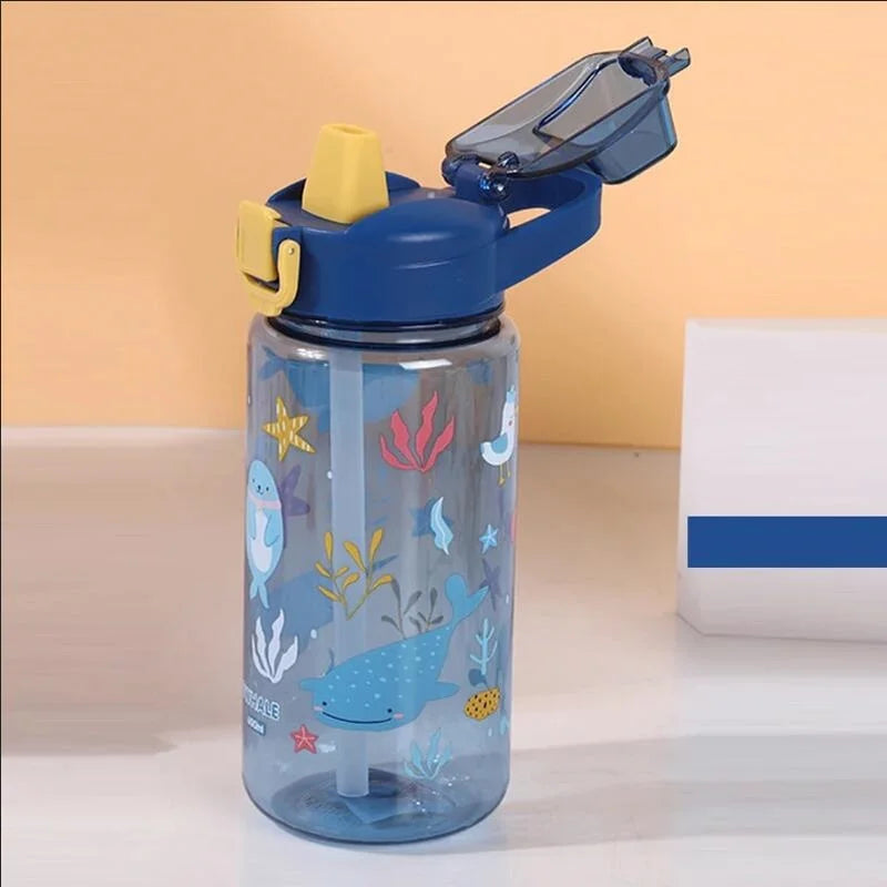 600ml Kids Water Bottle Cartoon Leak Proof Straw Cup for School Travel - 12