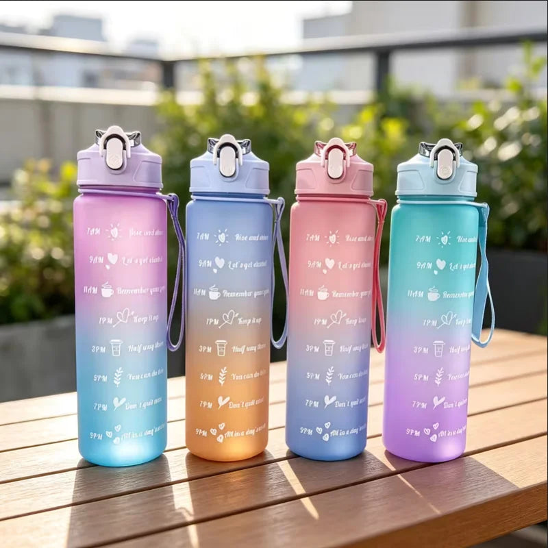 Motivational Gradient Water Bottle 750ml Sport Straw Jug with Handle - 9