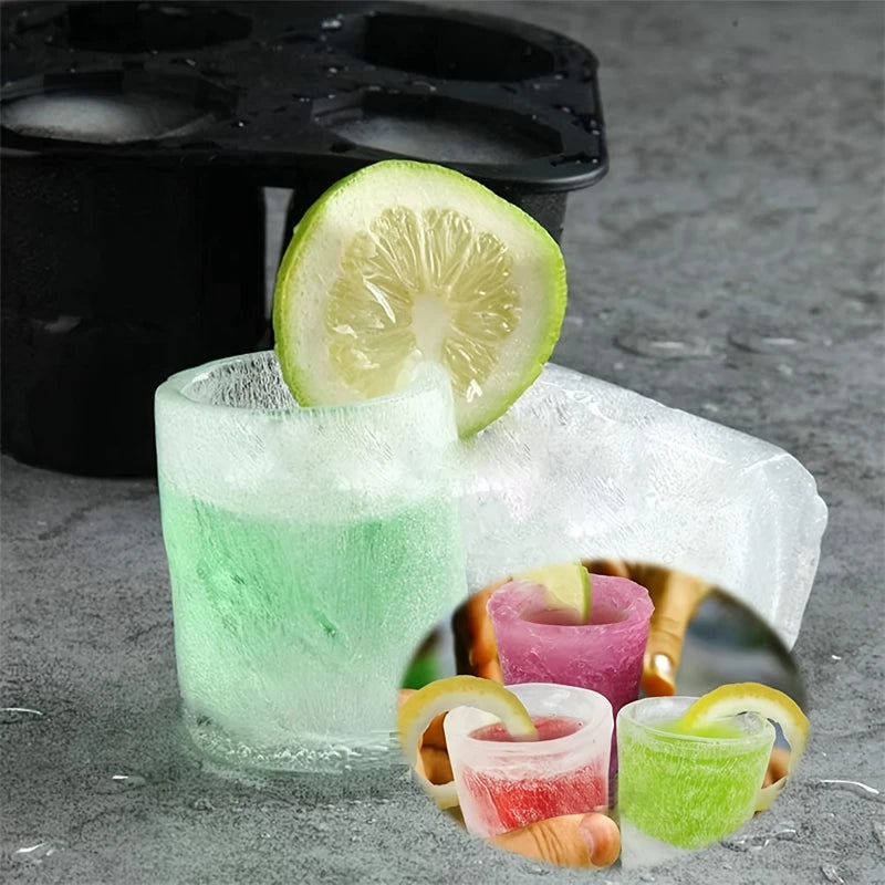 4 Cup Silicone Ice Shot Glass Mold Tray for Whiskey and Cocktails - 12