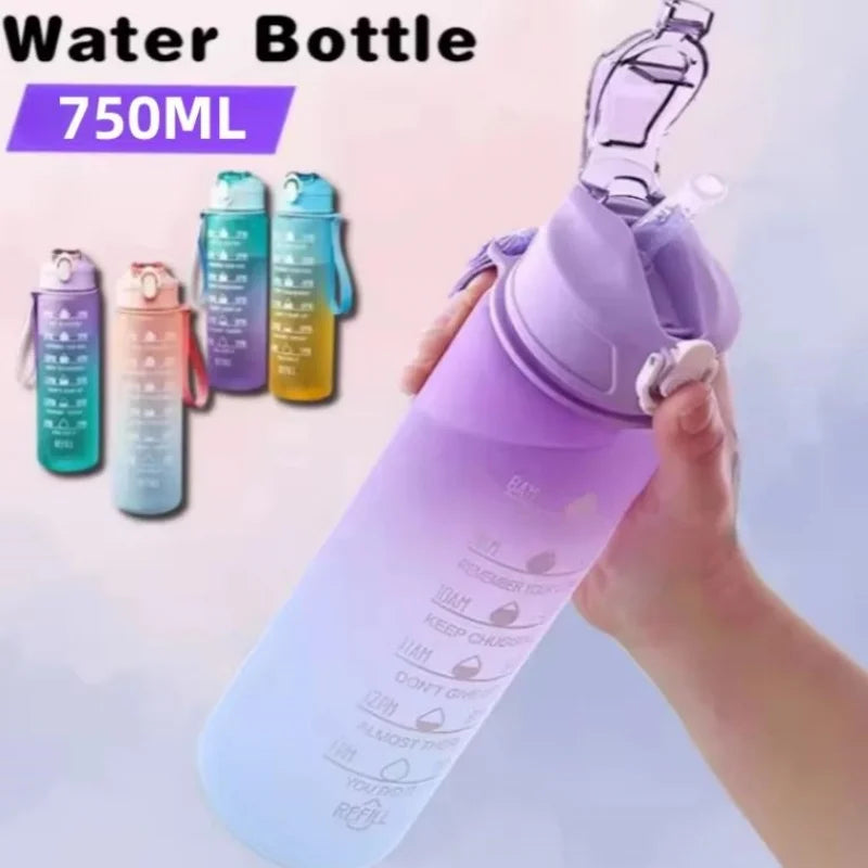 750ml Motivational Sports Water Bottle Leak Proof Fitness Tracker Cup - 1