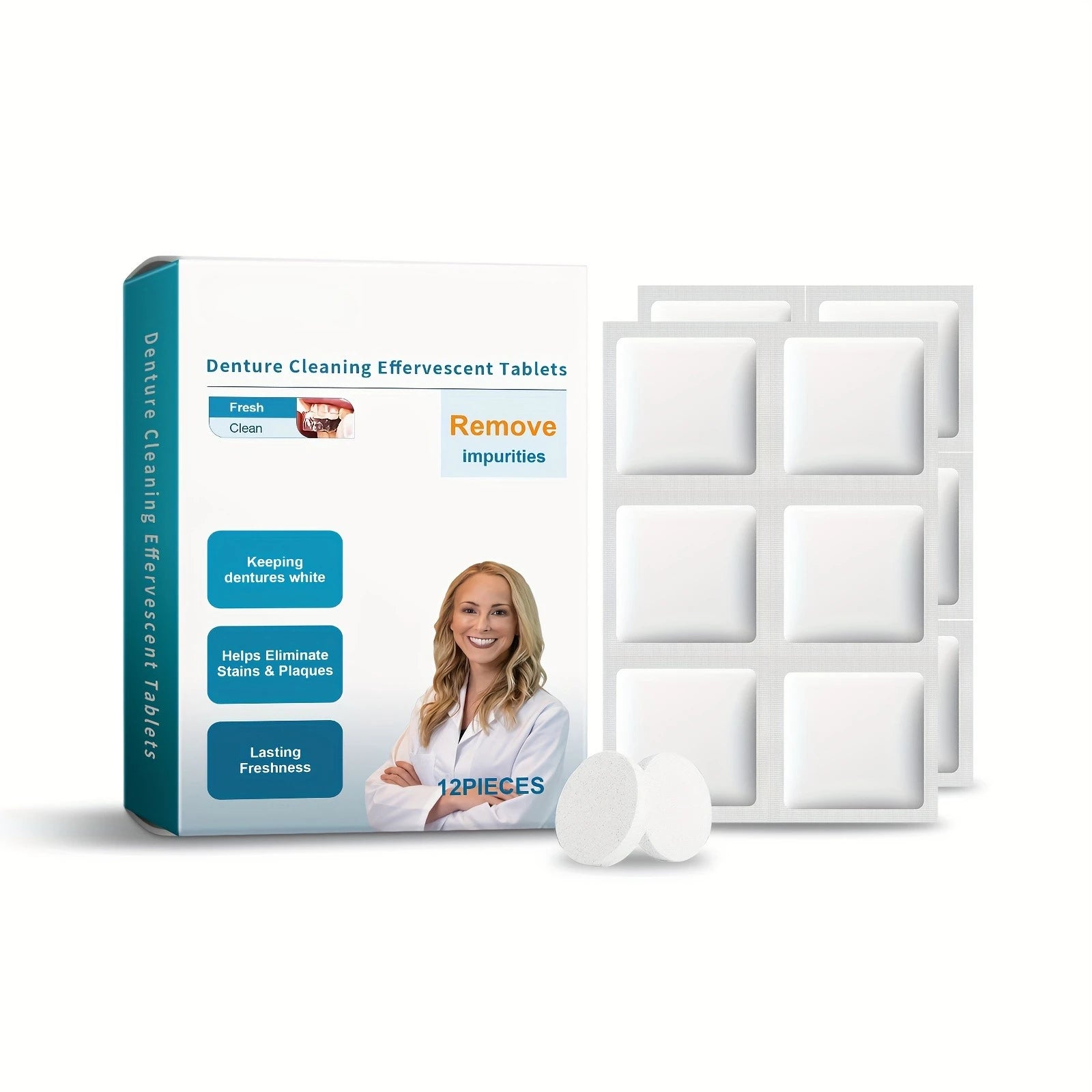 Denture Cleaning Tablets Effervescent Soak With Case And Brush - 6
