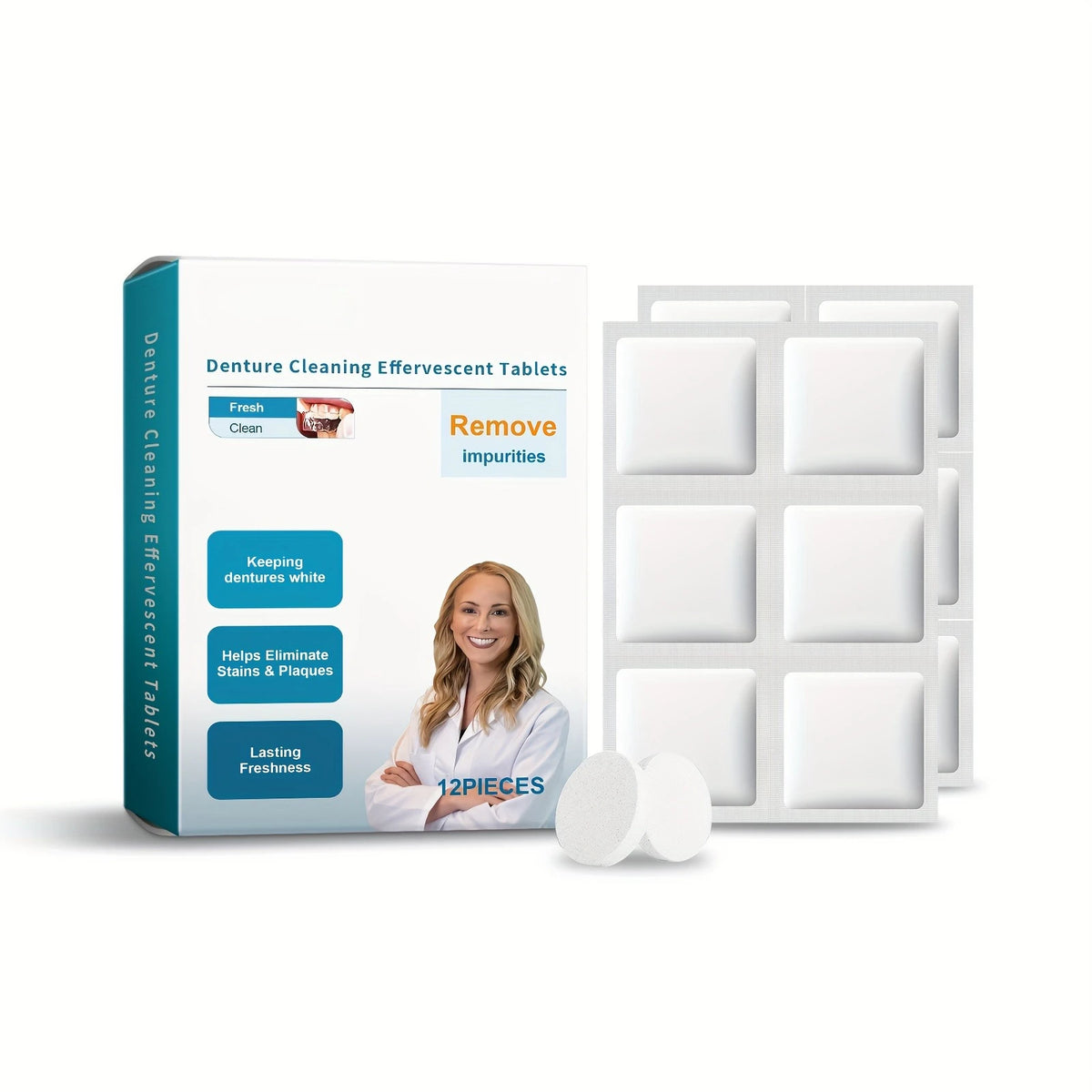 Denture Cleaning Tablets Effervescent Soak With Case And Brush