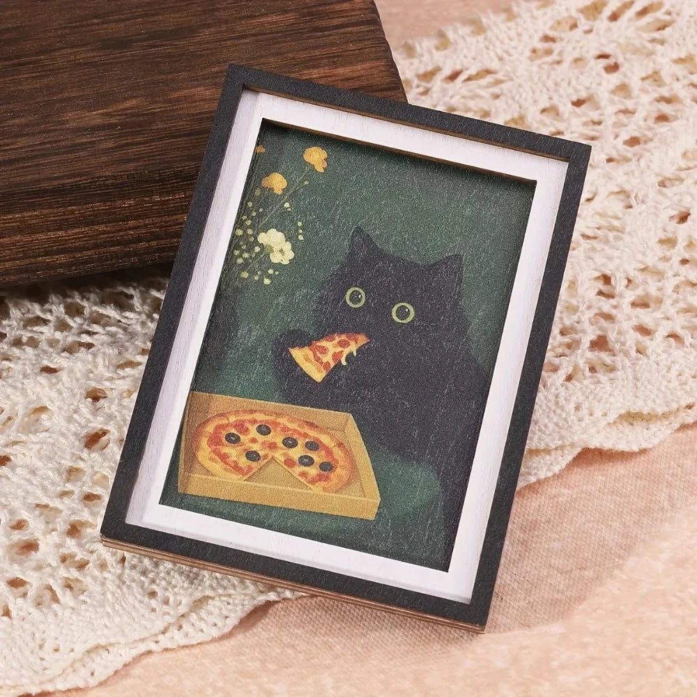 3D Black Cat Pizza Fridge Magnet Decorative Photo Frame Home Decor