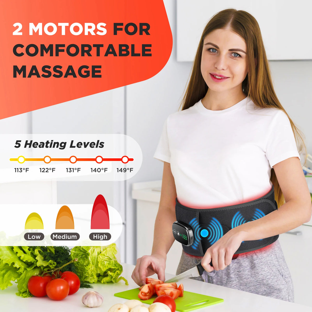 Cordless Heated Back Massager Belt with Vibration and Red Light