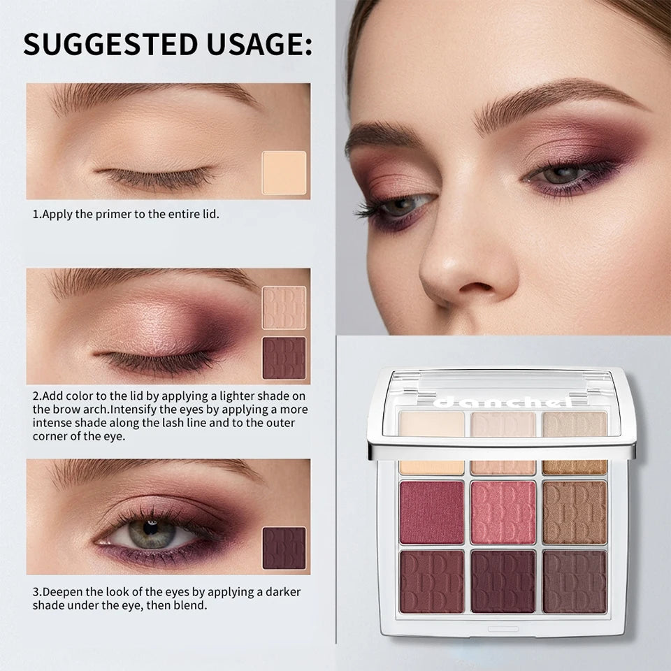 Danchel 9 Color Eyeshadow Palette Matte Shimmer Nude Smoky Eye Makeup