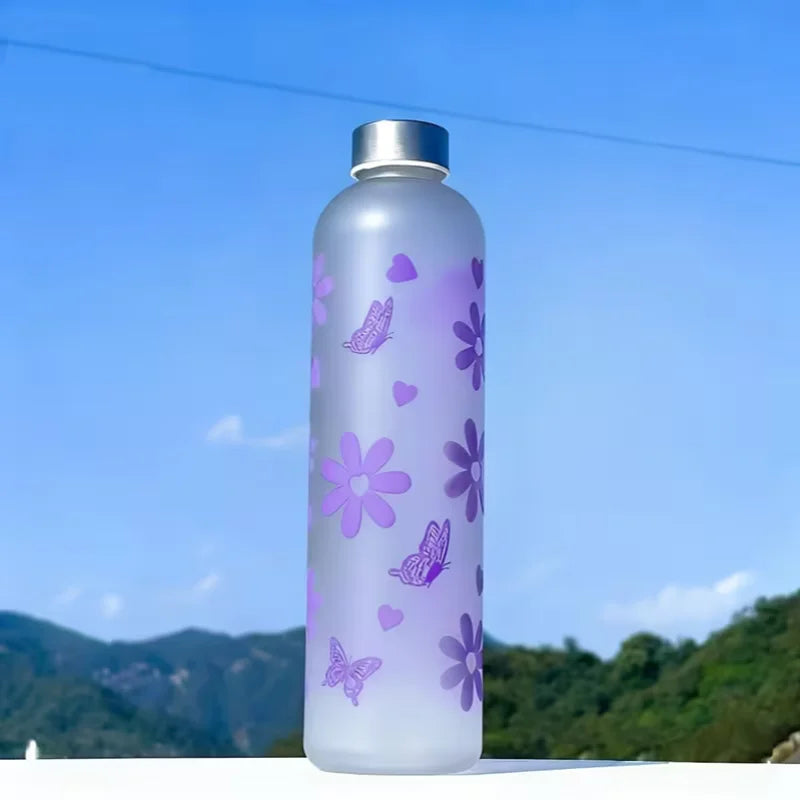 1000ml Frosted Floral Water Bottle BPA Free Large Sports Drink Cup