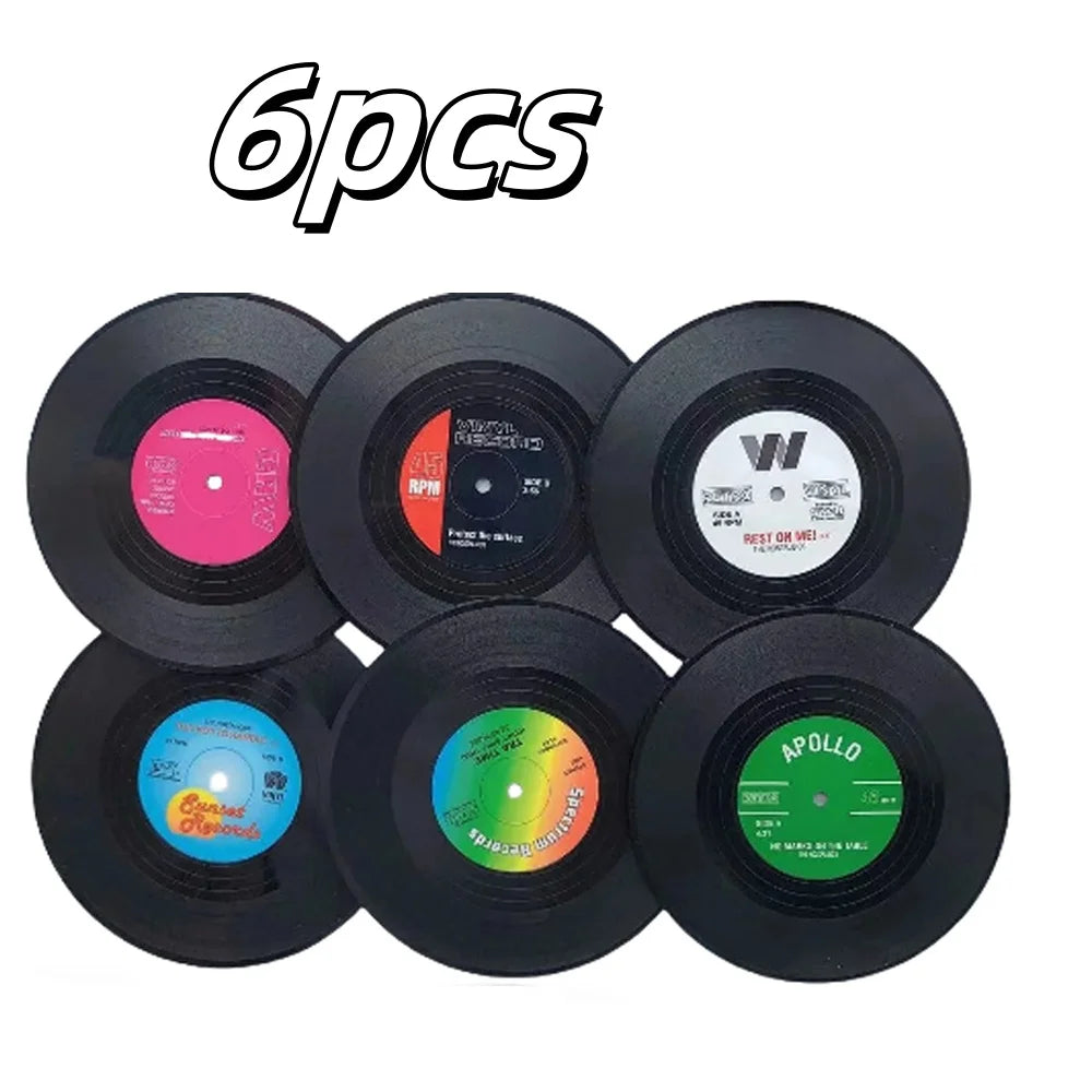 Retro Vinyl Record Coasters Set for Drinks Table Decor 6 or 12 Pack
