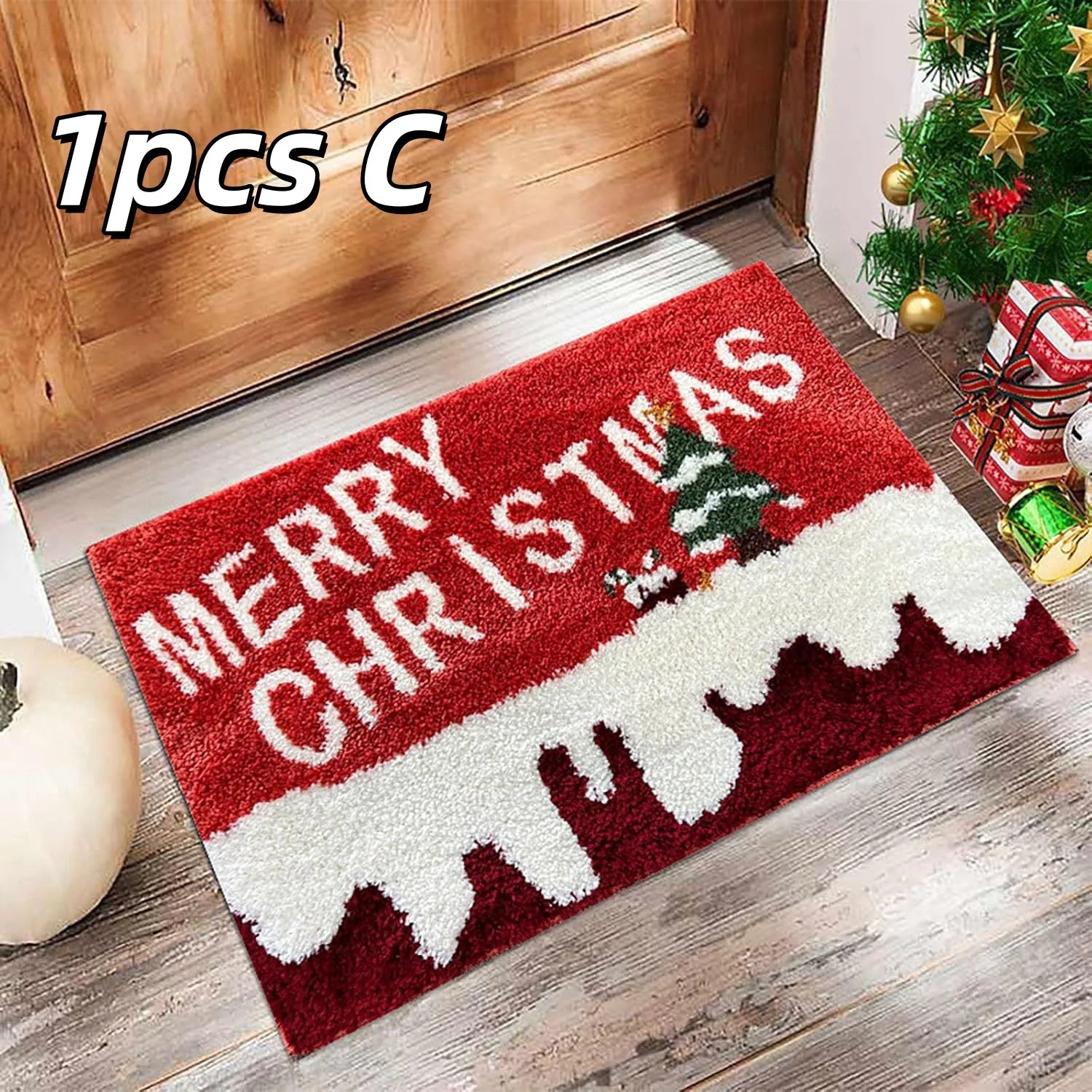 Christmas Door Mat Holiday Welcome Rug Non-Slip Festive Floor Decor
