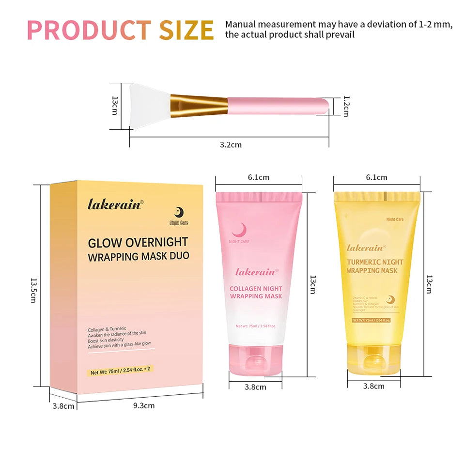 Glow Overnight Wrapping Mask Duo Collagen Turmeric Skincare Combo - 14
