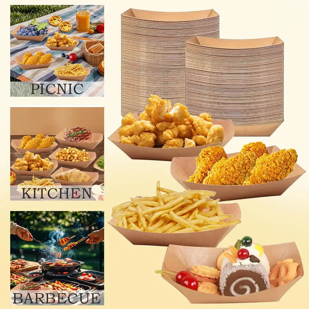 Disposable Kraft Paper Food Boats Snack Trays for Parties and Events