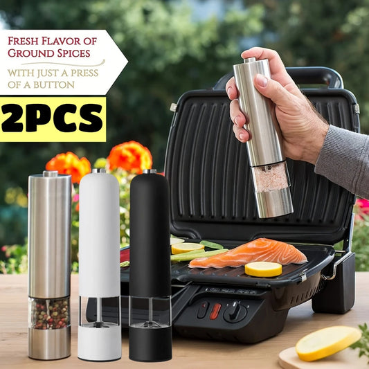 2PCS Electric Salt and Pepper Grinder Set Automatic Spice Mill Shaker
