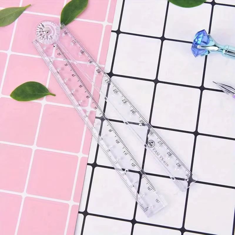 Folding Protractor Ruler Transparent Angle Measuring Tool for Students