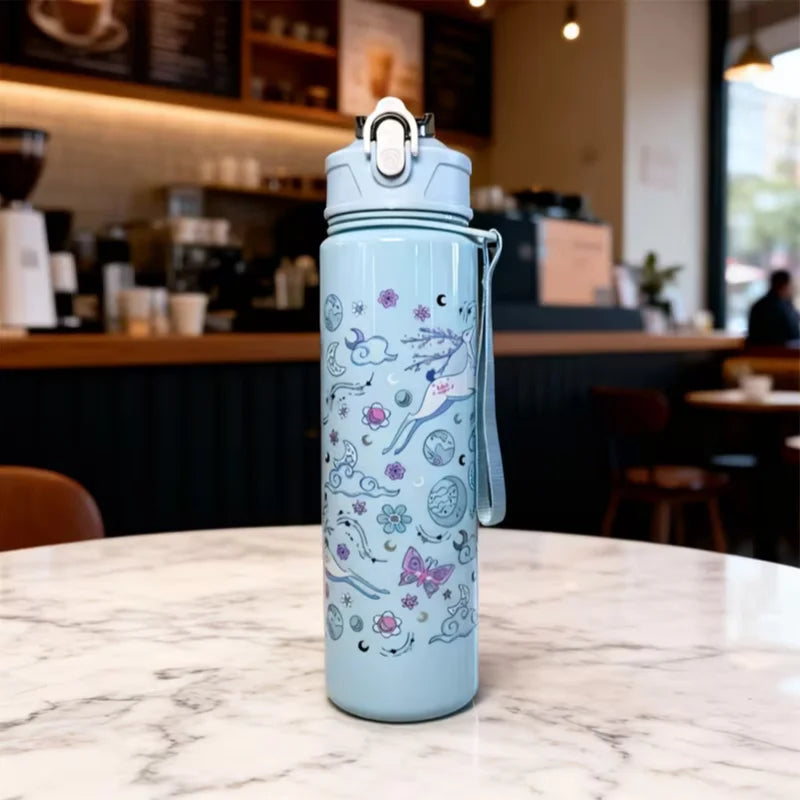 750ml Cartoon Water Bottle Portable Leak Proof Sport Straw Cup