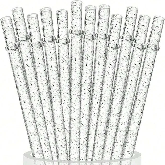 12pcs Reusable Sparkle Straws Set with Cleaning Brush for Tumblers