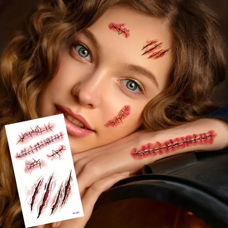 Halloween Scar Tattoos Realistic Blood Clot Makeup Stickers for Cosplay
