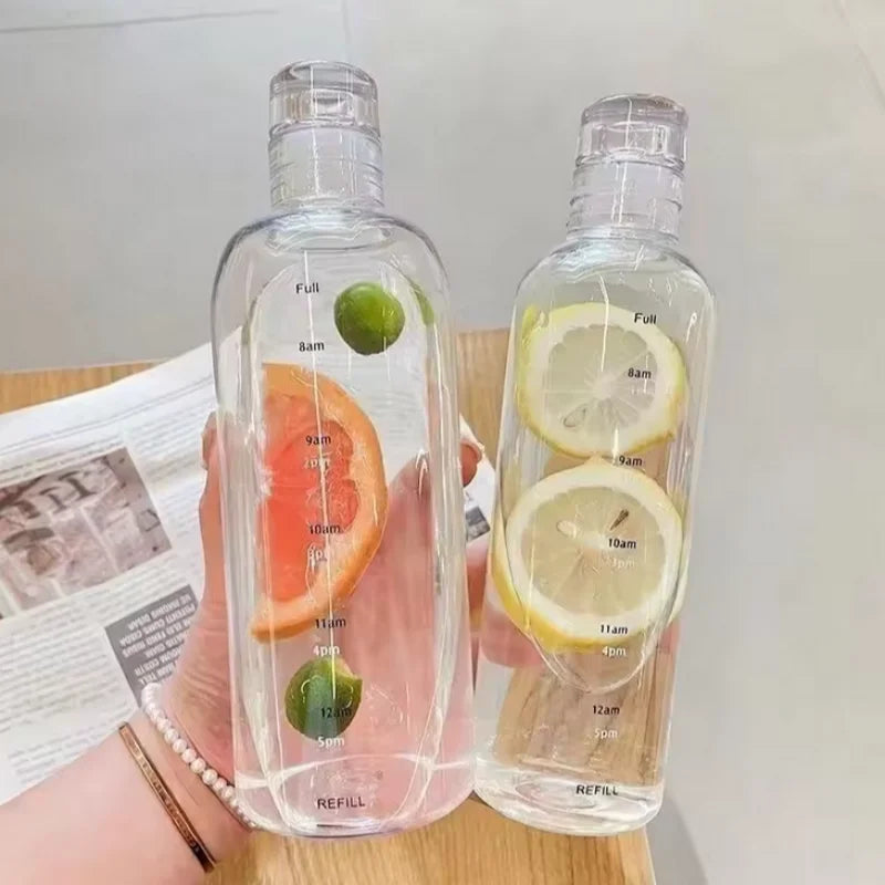 Clear Sports Water Bottle with Time Marker Leak Proof Gym Drinking Cup - 1