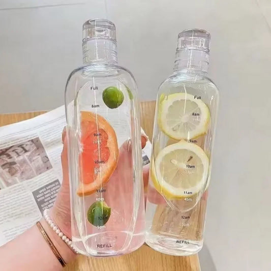 Clear Sports Water Bottle with Time Marker Leak Proof Gym Drinking Cup