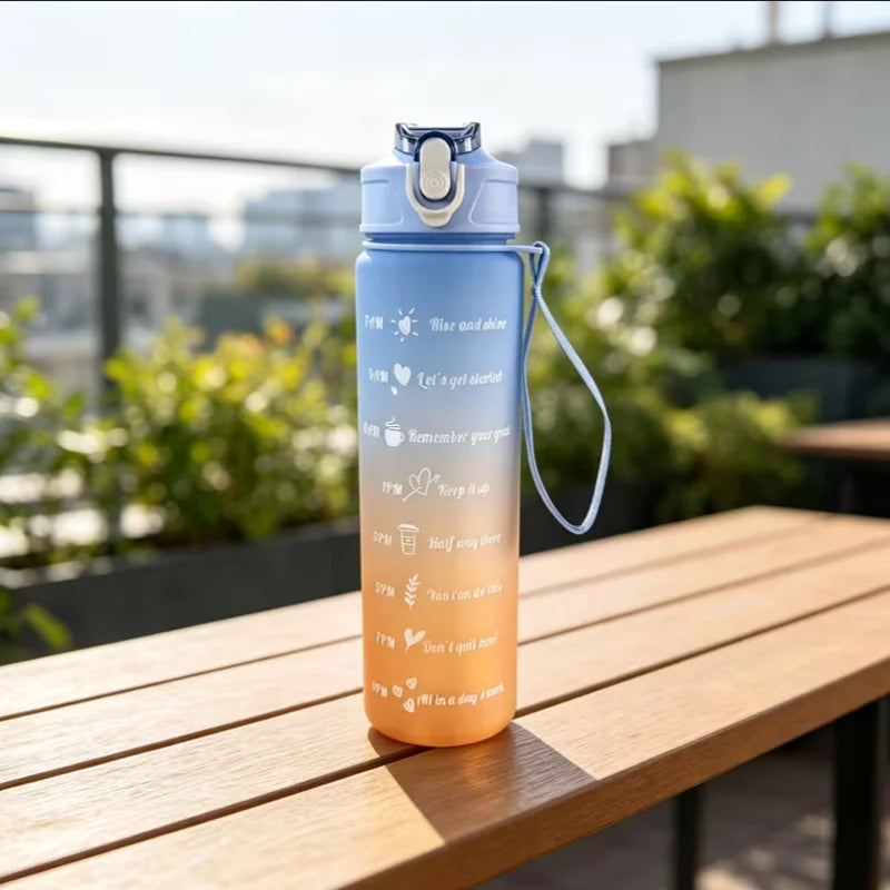 Motivational Gradient Water Bottle 750ml Sport Straw Jug with Handle - 19