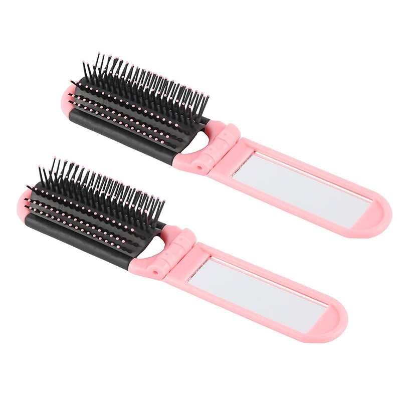2-in-1 Folding Hair Brush with Mirror Portable Travel Massage Comb - 18