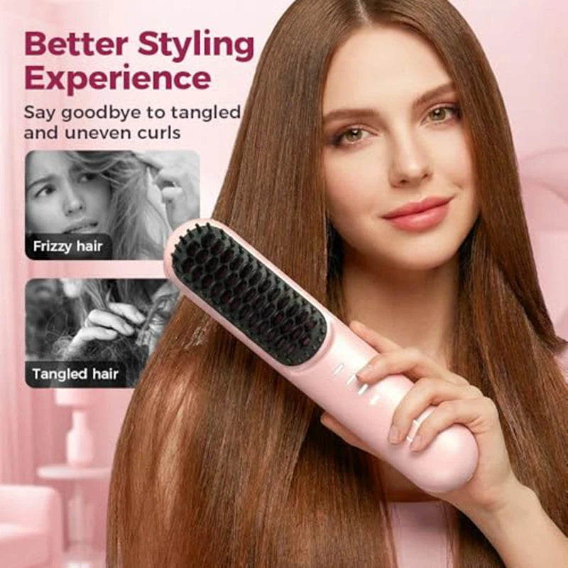 Cordless Ion Care Straight Hair Brush 4-Speed Heated Comb