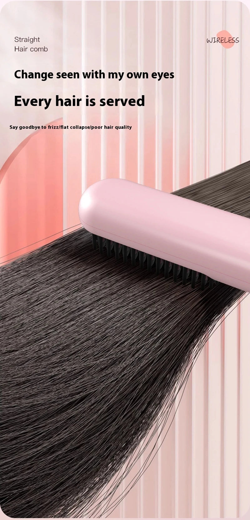 Cordless Ion Care Straight Hair Brush 4-Speed Heated Comb