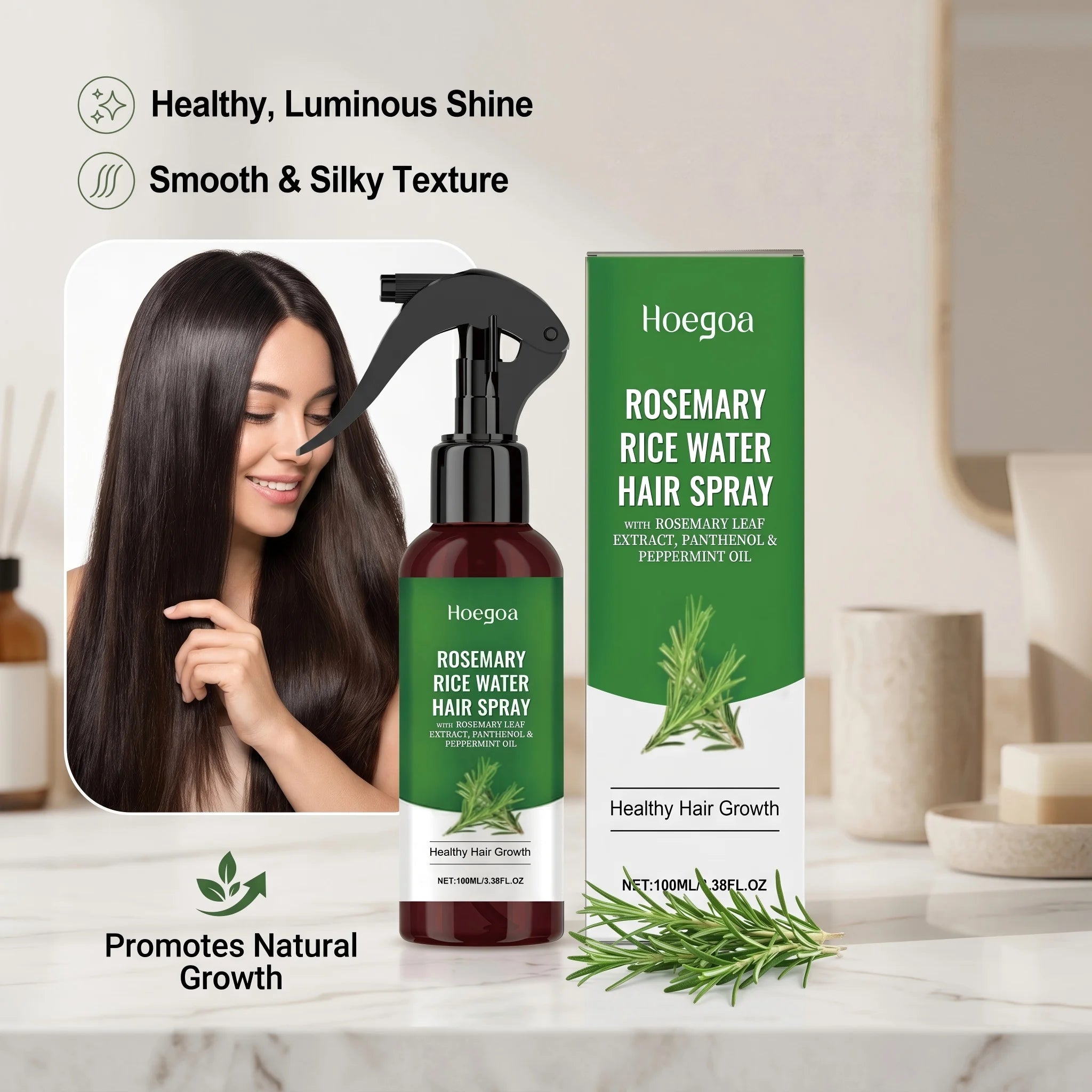 Rosemary Rice Water Hair Growth Spray for Damaged Frizzy Hair - 12