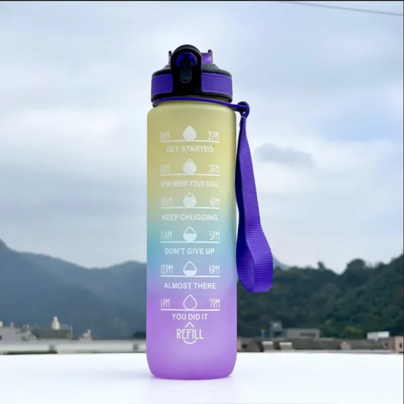 1000ml Motivational Water Bottle with Time Marker and Straw Leak Proof