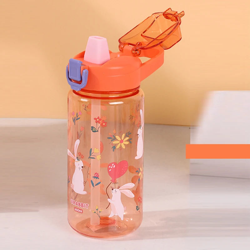 600ml Cartoon Animal Water Bottle Portable Straw Cup for Kids - 18