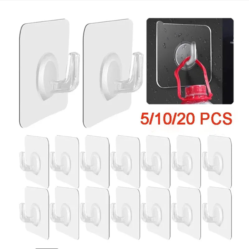 Adhesive Wall Hooks Heavy Duty Clear Non Marking Hangers Set - 1