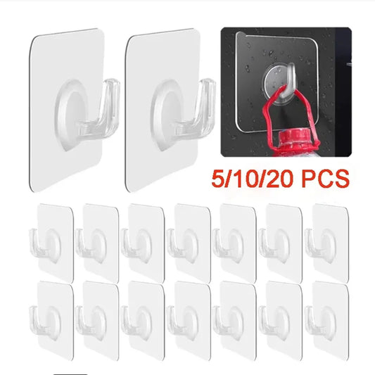 Adhesive Wall Hooks Heavy Duty Clear Non Marking Hangers Set