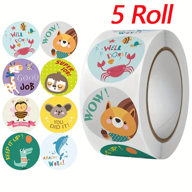 500pcs Animal Reward Stickers for Teachers and Students Roll Labels