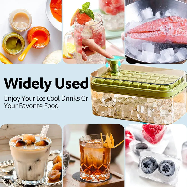 32 Grid Ice Cube Tray with Lid and Storage Bin One Click Release Maker - 9