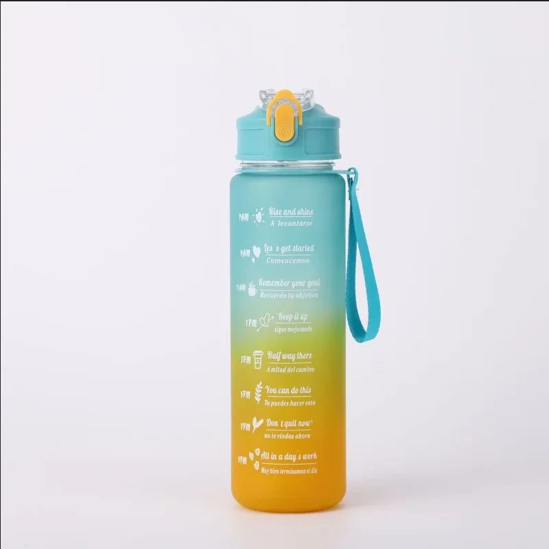 Motivational Sports Water Bottle with Time Marker and Leak Proof Straw
