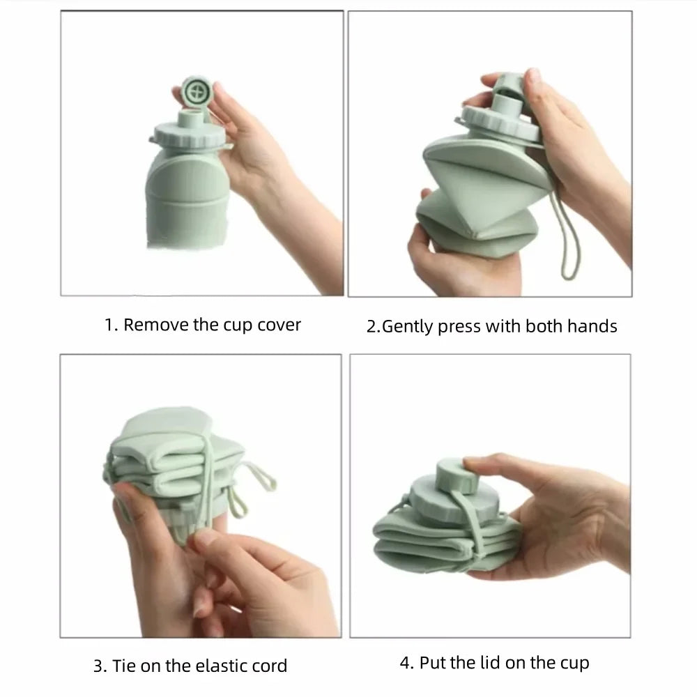 600ml Silicone Folding Water Bottle Portable Travel Sports Flask