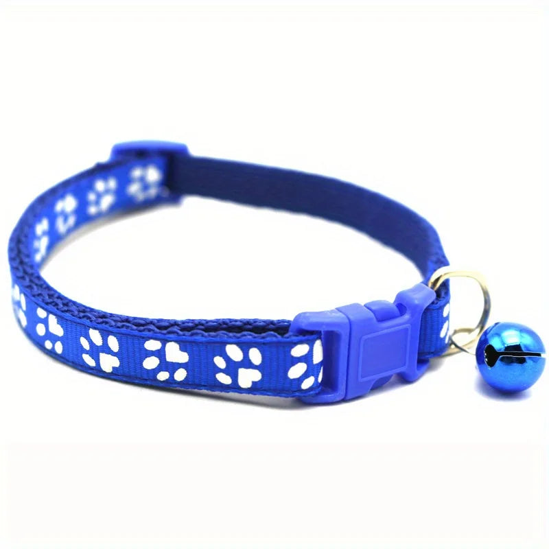 Adjustable Dog Cat Collar with Paw Print Pattern and Safety Bell - 12
