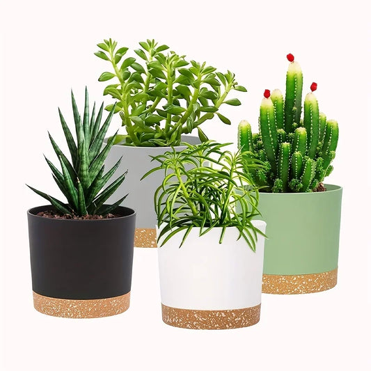 4 Pack 5 Inch Flower Pots Modern Detachable Bottom Breathable Planters