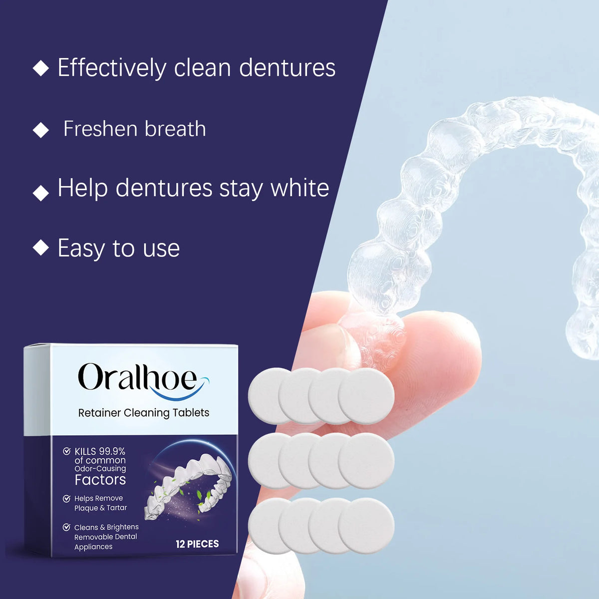 Oralhoe Denture Cleaning Effervescent Tablets Plaque Stain Remover