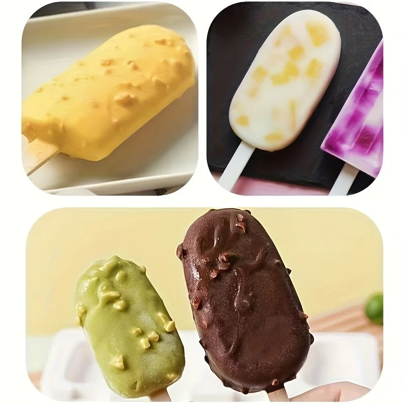 Silicone Ice Cream Mold 4-Hole DIY Popsicle Maker Tray with Sticks - 7