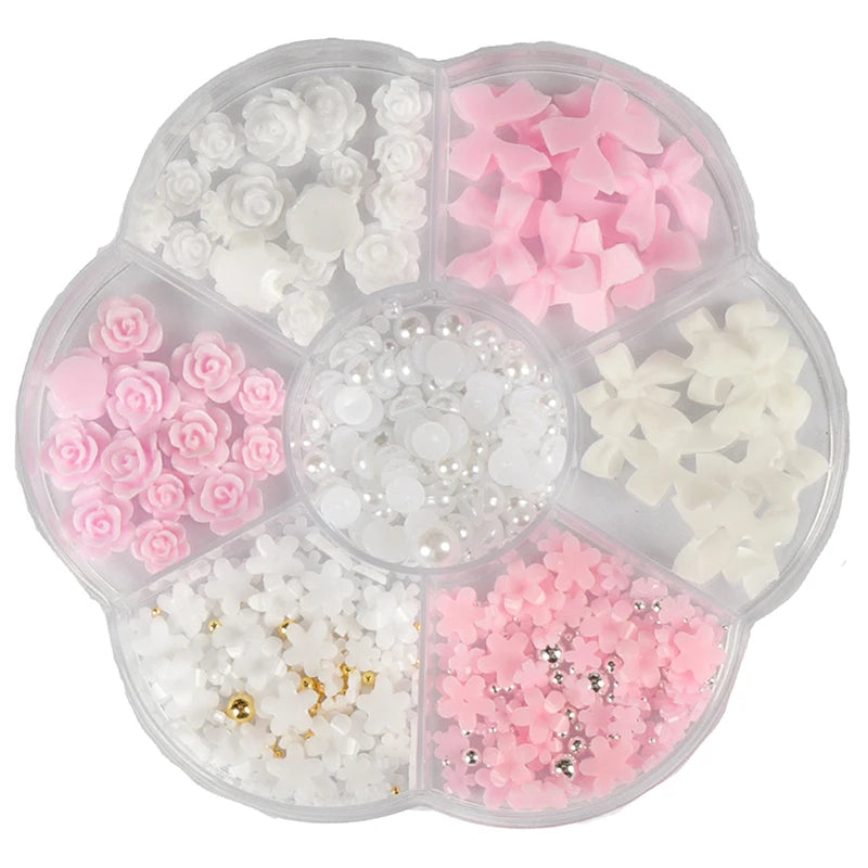 3D Acrylic Nail Art Bowknot Flower Resin Charms Rhinestones Pearl