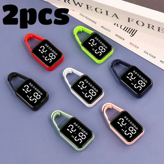 2pcs LED Digital Keychain Watch Portable Touch Screen Fob Pocket Clock