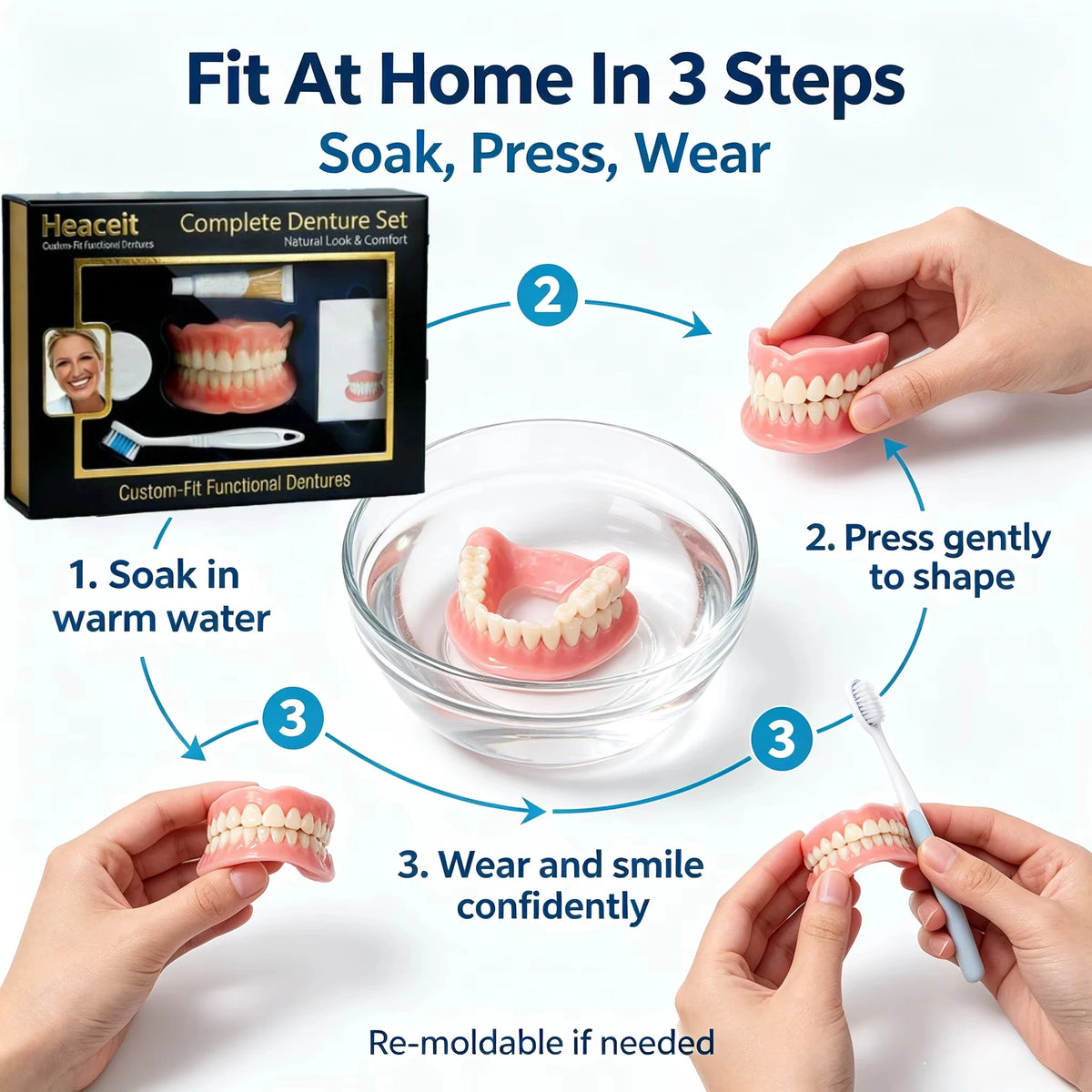 Silicone Full Denture Set Upper Lower Oral Care