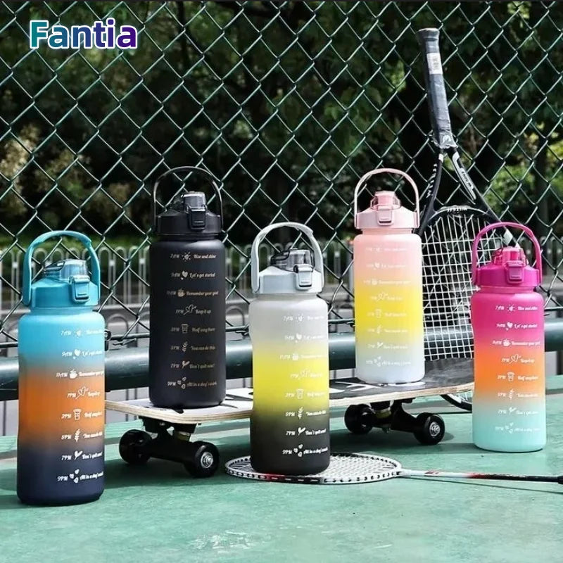 2L Motivational Water Bottle with Straw Leakproof Gym Sports Jug