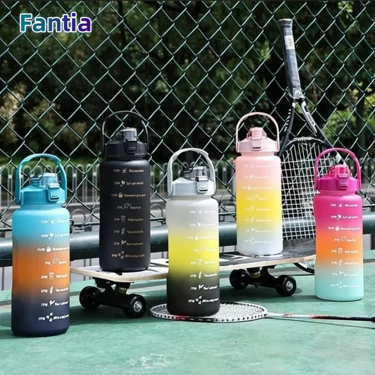 2L Motivational Water Bottle with Straw Leakproof Gym Sports Jug