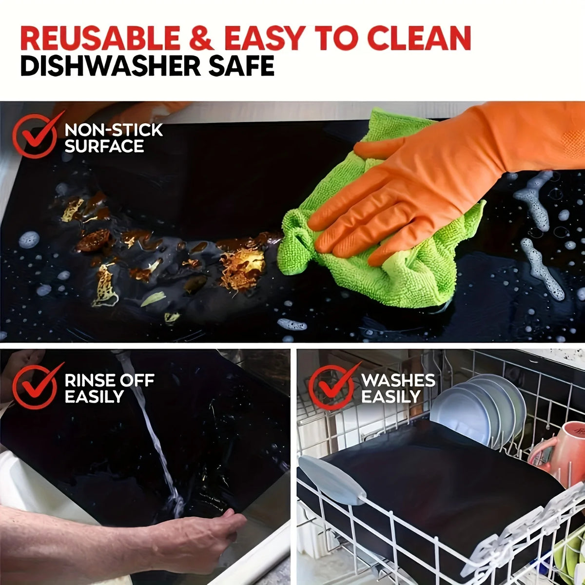 2Pc Non Stick Oven Liner Reusable Baking Mat for Microwave and BBQ