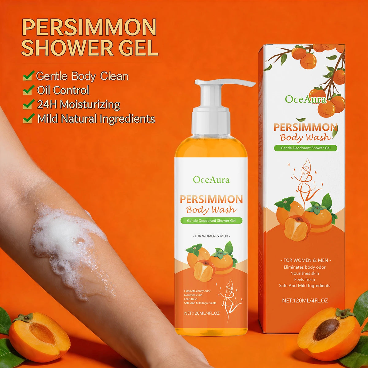 Persimmon Body Wash Exfoliating Oil Control Shower Gel Odor Remover
