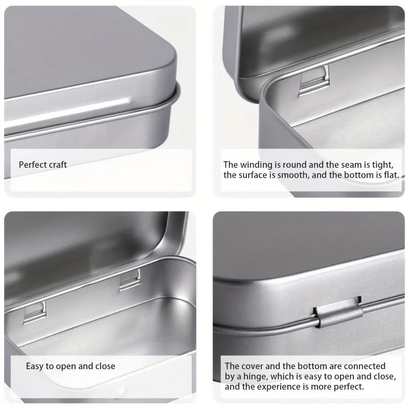 10pc Metal Tin Storage Box Rectangular Hinged Container for Small Items - 2