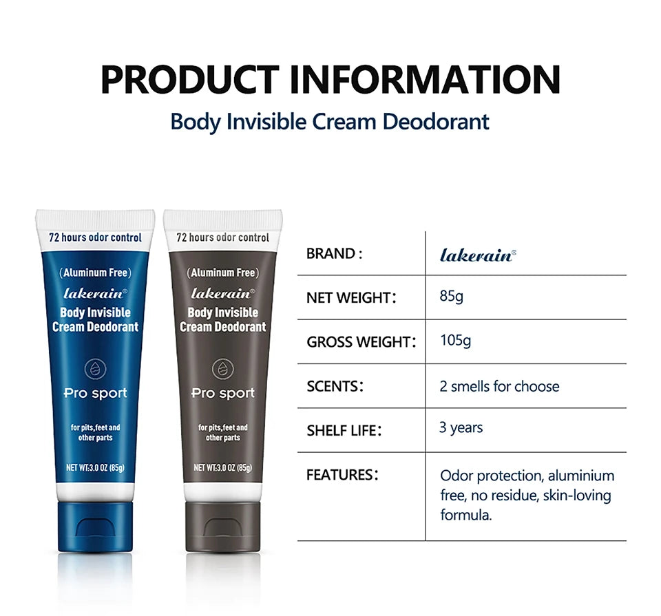 Body Deodorant Cream 72H Odor Protection Invisible Antiperspirant